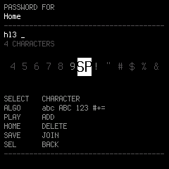 COSMOS PROBE's password screen