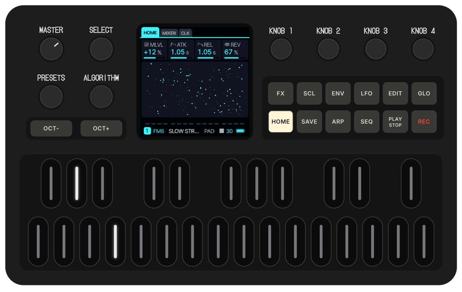 The FM-1's panel running Fantasma